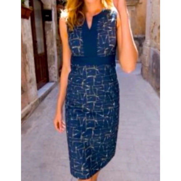 Boden V Neck Sheath Dress Size 8‎ Sleeveless Women’s Abstract Pattern Cotton - Picture 1 of 13